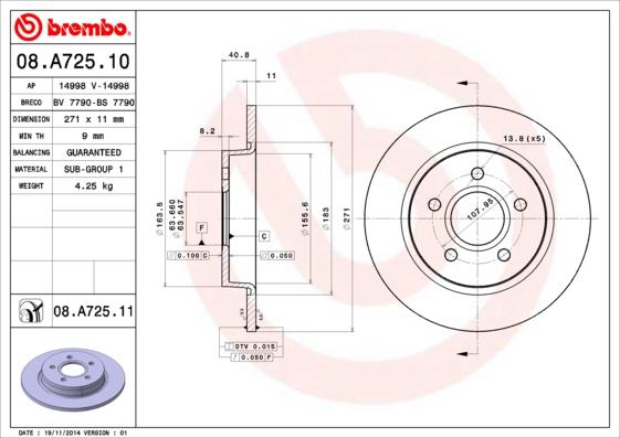 Brembo 08.A725.10 - Jarrulevy inparts.fi