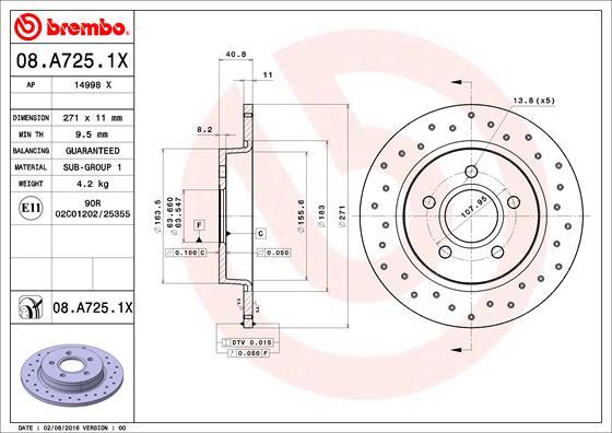 Brembo 08.A725.1X - Jarrulevy inparts.fi