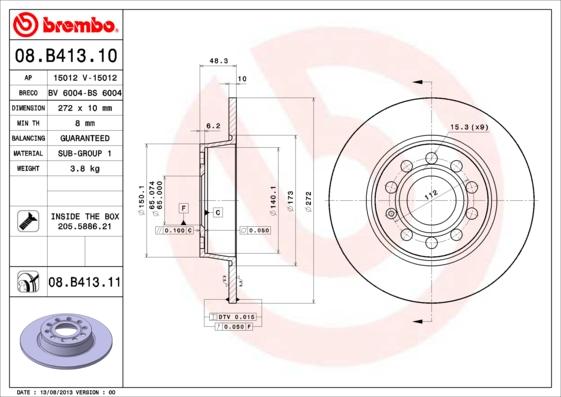 Brembo 08.B413.10 - Jarrulevy inparts.fi