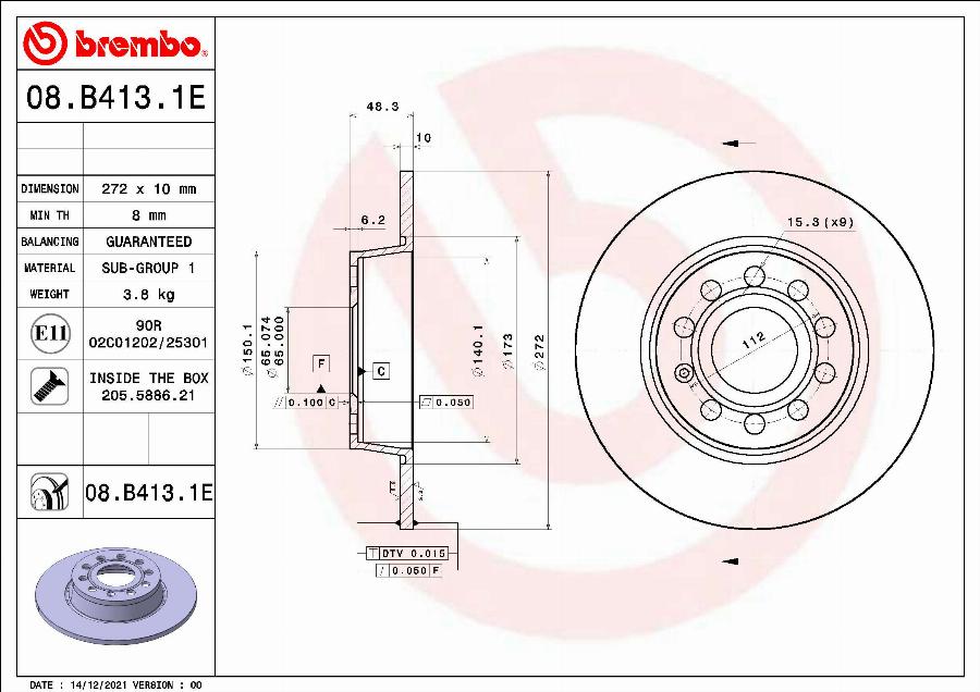 Brembo 08.B413.1E - Jarrulevy inparts.fi