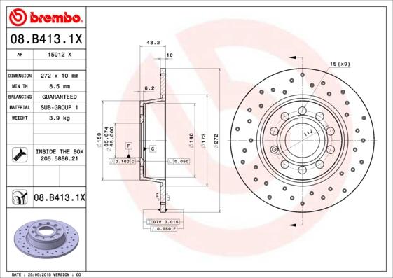 Brembo 08.B413.1X - Jarrulevy inparts.fi