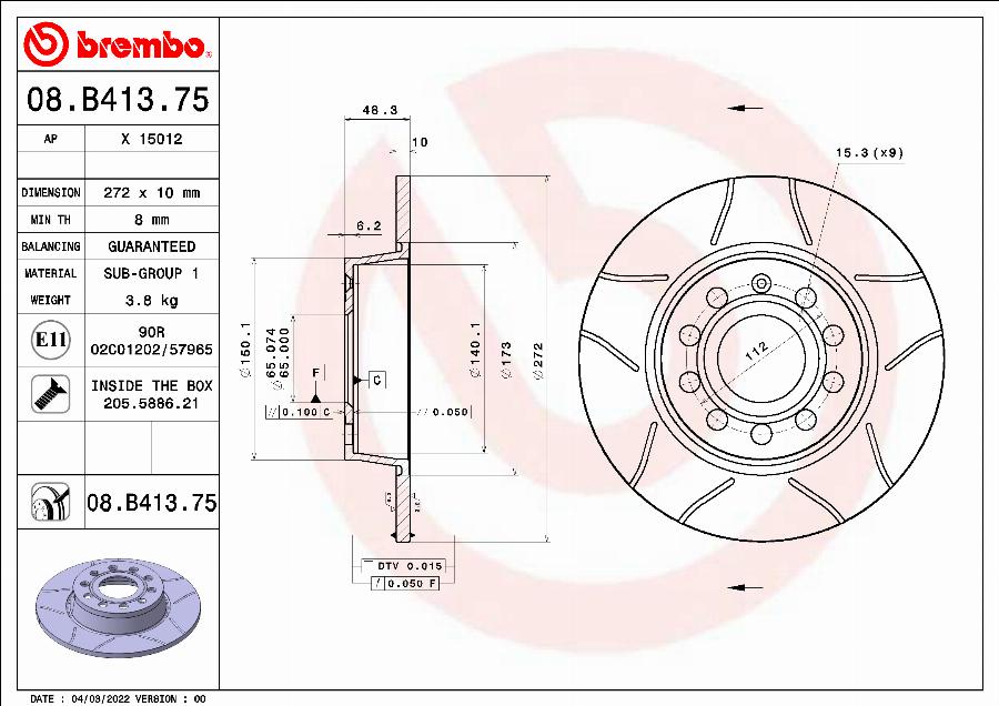 Brembo 08.B413.75 - Jarrulevy inparts.fi