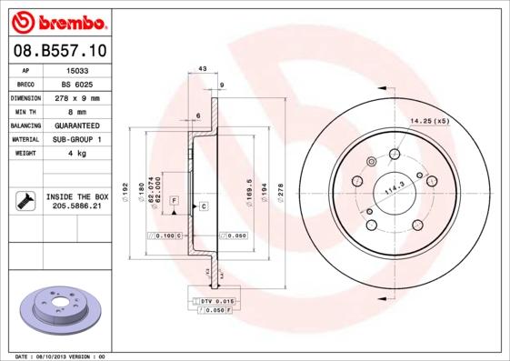 Brembo 08.B557.10 - Jarrulevy inparts.fi