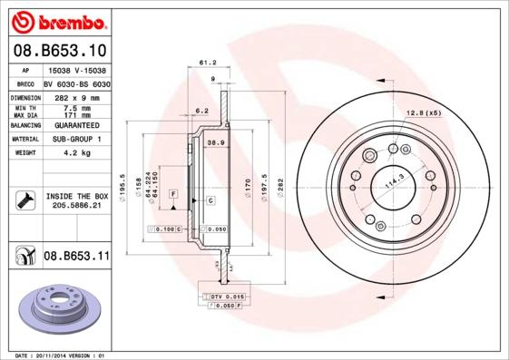 Brembo 08.B653.10 - Jarrulevy inparts.fi