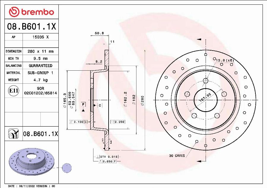 Brembo 08.B601.1X - Jarrulevy inparts.fi