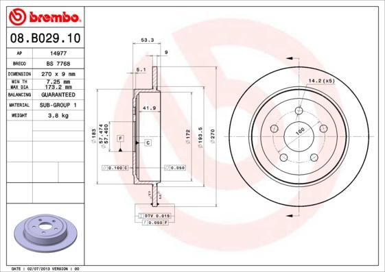 Brembo 08.B029.10 - Jarrulevy inparts.fi