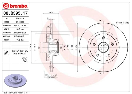 Brembo 08.B395.17 - Jarrulevy inparts.fi