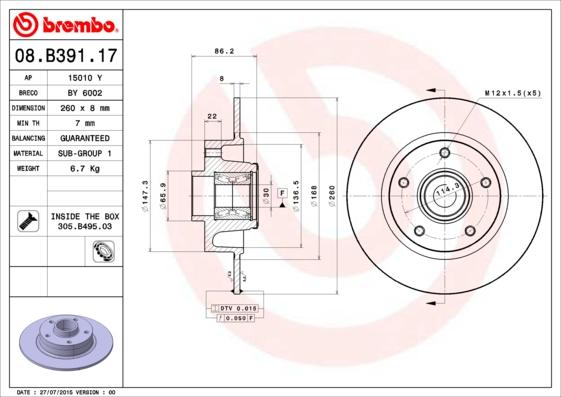 Brembo 08.B391.17 - Jarrulevy inparts.fi