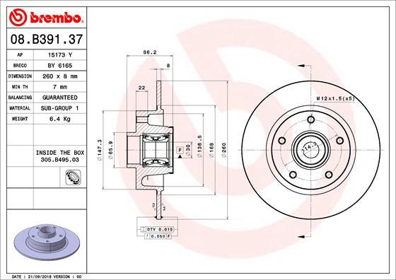 Brembo 08.B391.37 - Jarrulevy inparts.fi