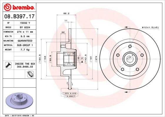 Brembo 08.B397.17 - Jarrulevy inparts.fi