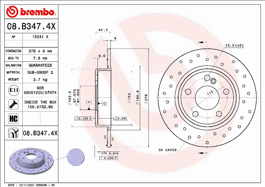 Brembo 08.B347.4X - Jarrulevy inparts.fi