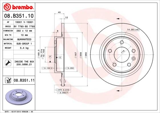 Brembo 08.B351.11 - Jarrulevy inparts.fi