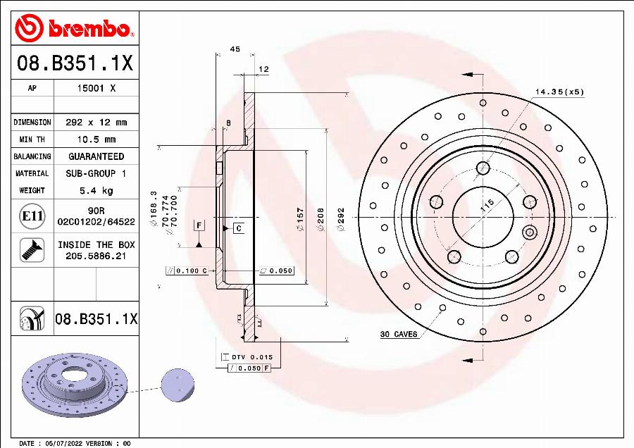 Brembo 08.B351.1X - Jarrulevy inparts.fi