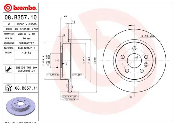 Brembo 08.B357.10 - Jarrulevy inparts.fi