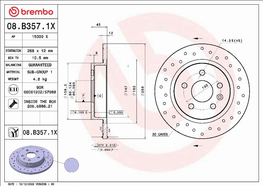 Brembo 08.B357.1X - Jarrulevy inparts.fi