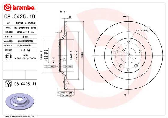 Brembo 08.C425.11 - Jarrulevy inparts.fi