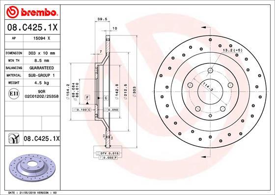 Brembo 08.C425.1X - Jarrulevy inparts.fi