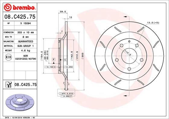 Brembo 08.C425.75 - Jarrulevy inparts.fi