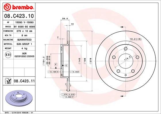 Brembo 08.C423.11 - Jarrulevy inparts.fi