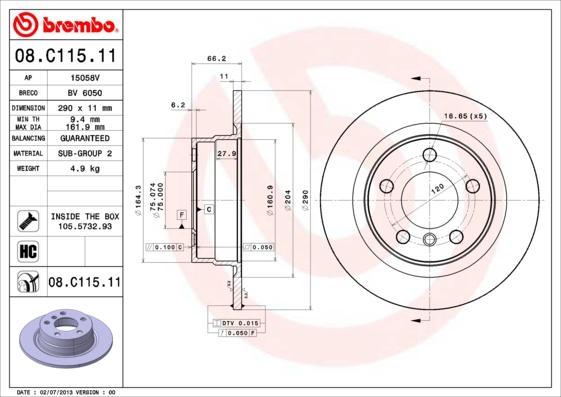 Brembo 08.C115.11 - Jarrulevy inparts.fi