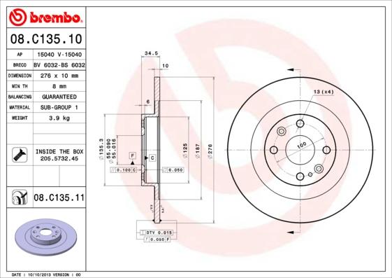 Brembo 08.C135.11 - Jarrulevy inparts.fi