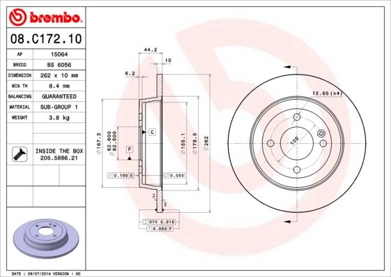 Brembo 08.C172.10 - Jarrulevy inparts.fi