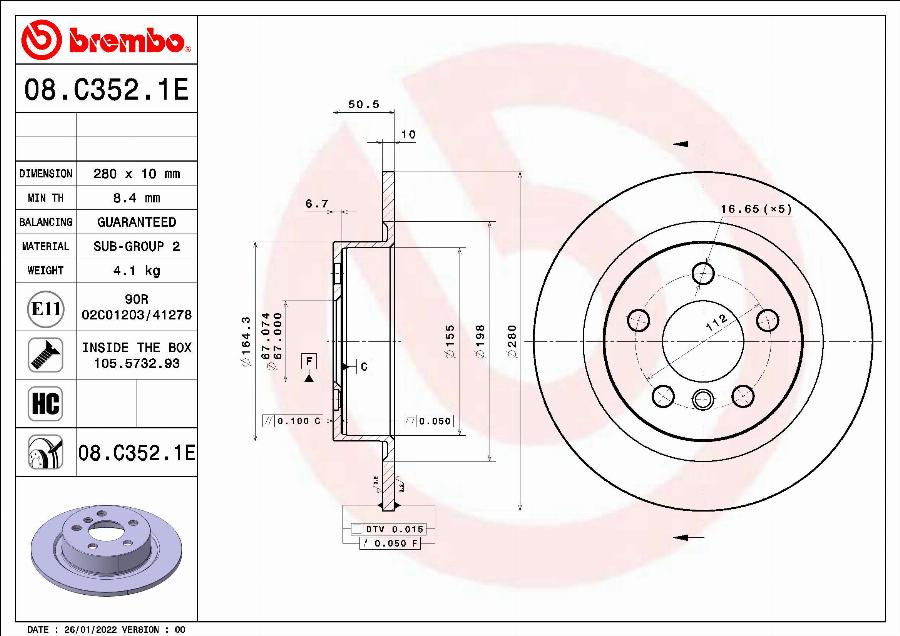 Brembo 08.C352.1E - Jarrulevy inparts.fi