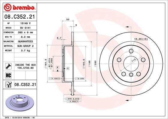 Brembo 08.C352.21 - Jarrulevy inparts.fi