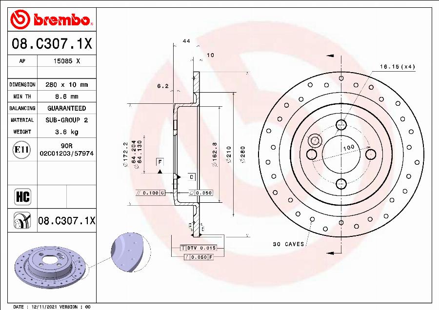 Brembo 08.C307.1X - Jarrulevy inparts.fi