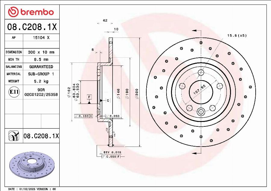 Brembo 08.C208.1X - Jarrulevy inparts.fi