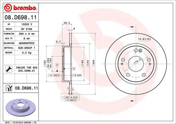 Brembo 08.D698.11 - Jarrulevy inparts.fi