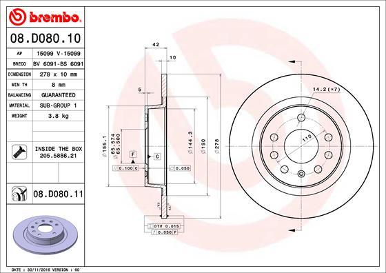 Brembo 08.D080.11 - Jarrulevy inparts.fi