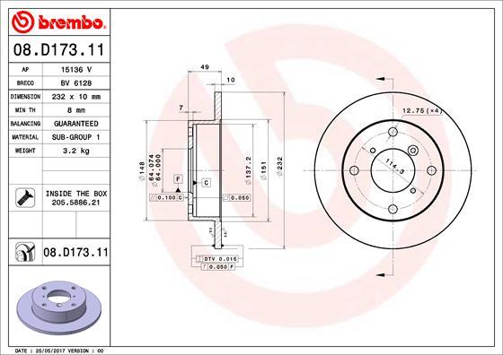 Brembo 08.D173.11 - Jarrulevy inparts.fi