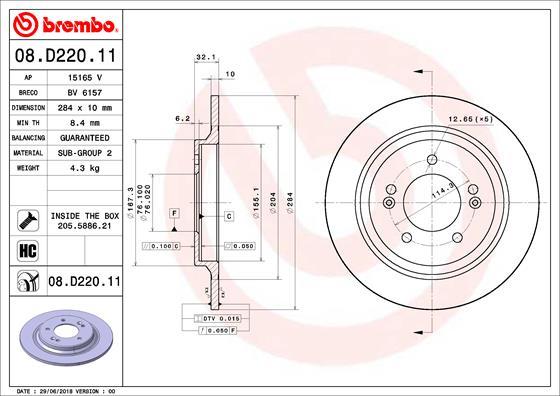 Brembo 08.D220.11 - Jarrulevy inparts.fi