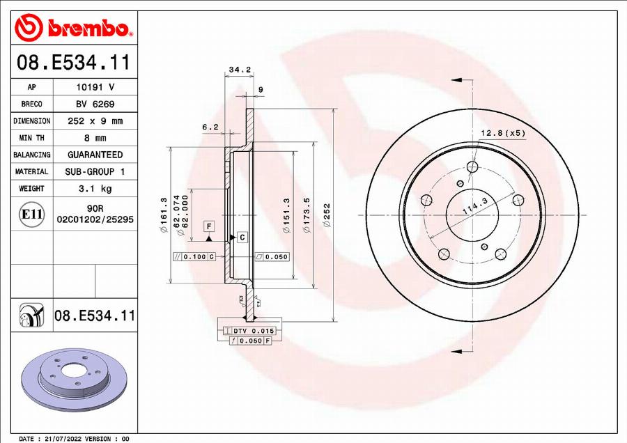 Brembo 08.E534.11 - Jarrulevy inparts.fi