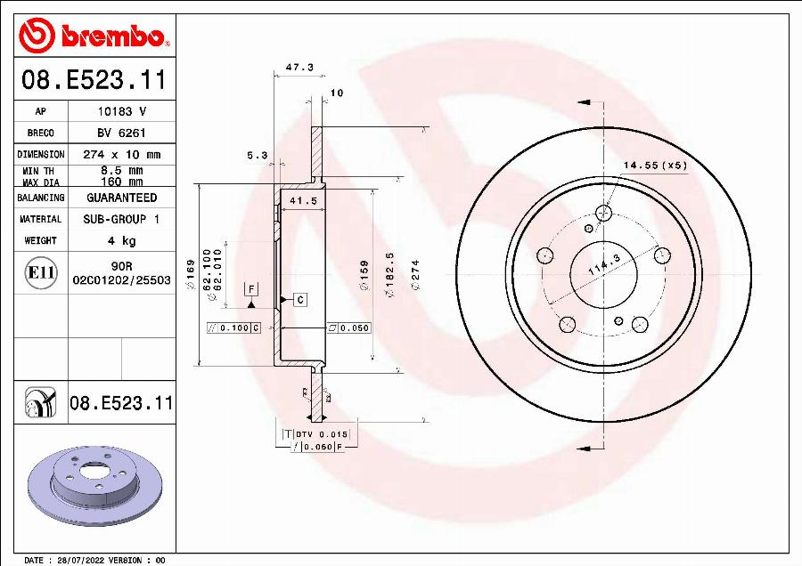 Brembo 08.E523.11 - Jarrulevy inparts.fi