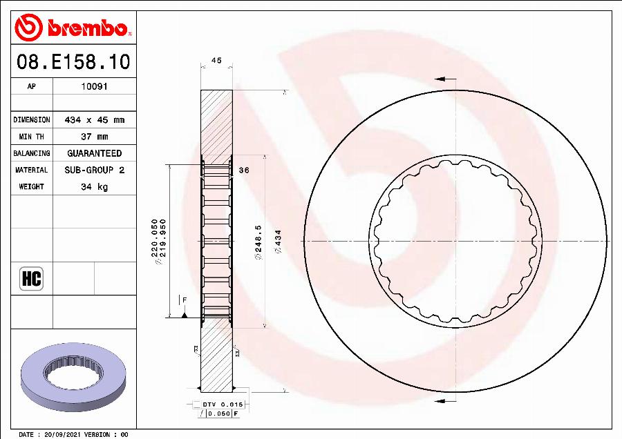 Brembo 08.E158.10 - Jarrulevy inparts.fi