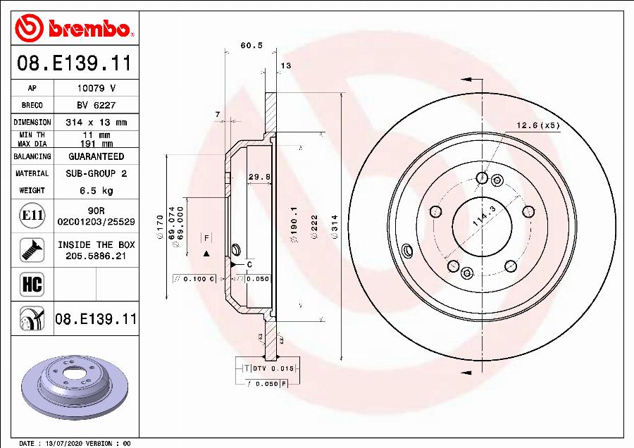 Brembo 08.E139.11 - Jarrulevy inparts.fi