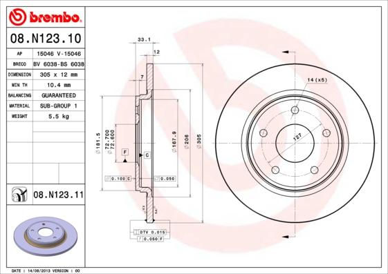 Brembo 08.N123.10 - Jarrulevy inparts.fi