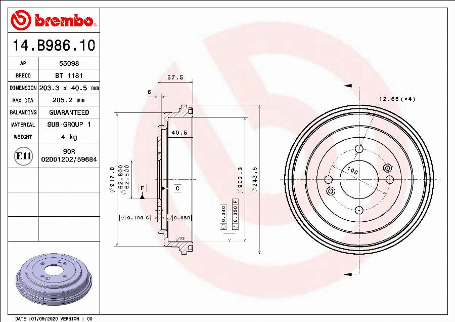 Brembo 14.B986.10 - Jarrurumpu inparts.fi