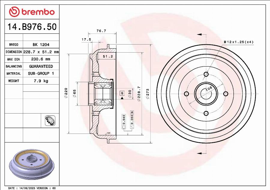 Brembo 14.B976.50 - Jarrurumpu inparts.fi