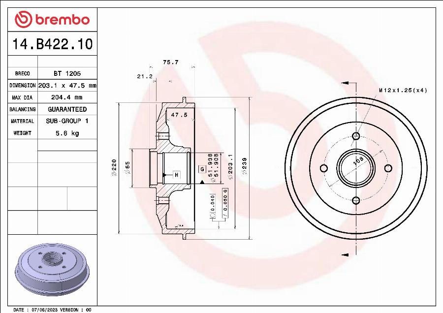 Brembo 14.B422.10 - Jarrurumpu inparts.fi