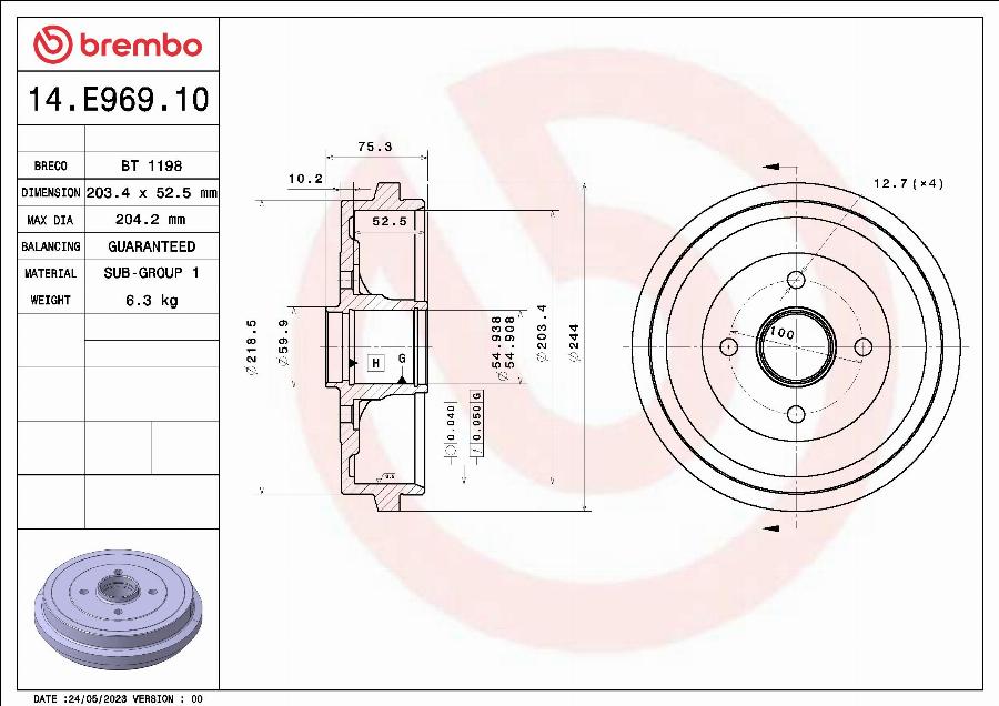 Brembo 14.E969.10 - Jarrurumpu inparts.fi