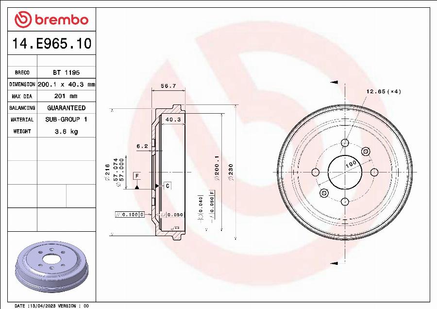 Brembo 14.E965.10 - Jarrurumpu inparts.fi