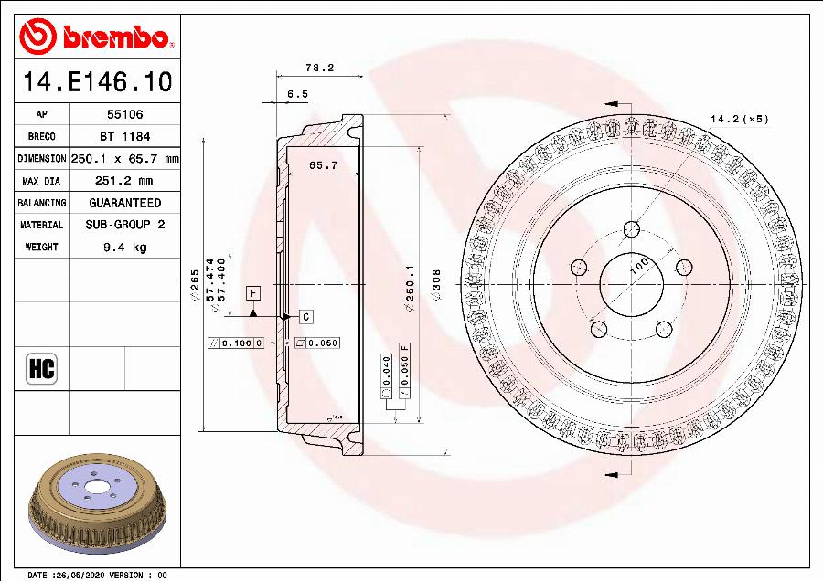 Brembo 14.E146.10 - Jarrurumpu inparts.fi