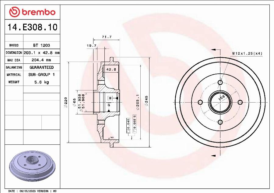 Brembo 14.E308.10 - Jarrurumpu inparts.fi