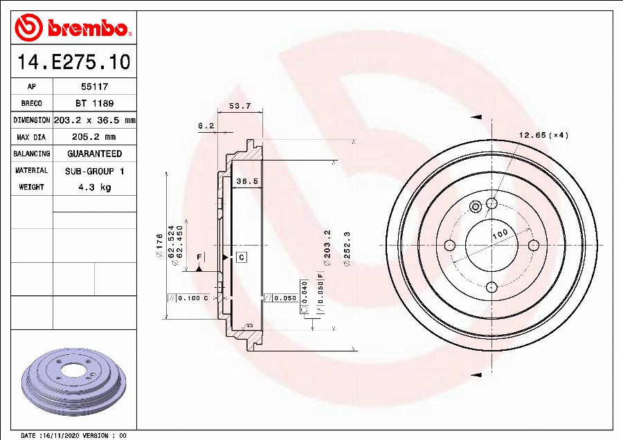 Brembo 14.E275.10 - Jarrurumpu inparts.fi