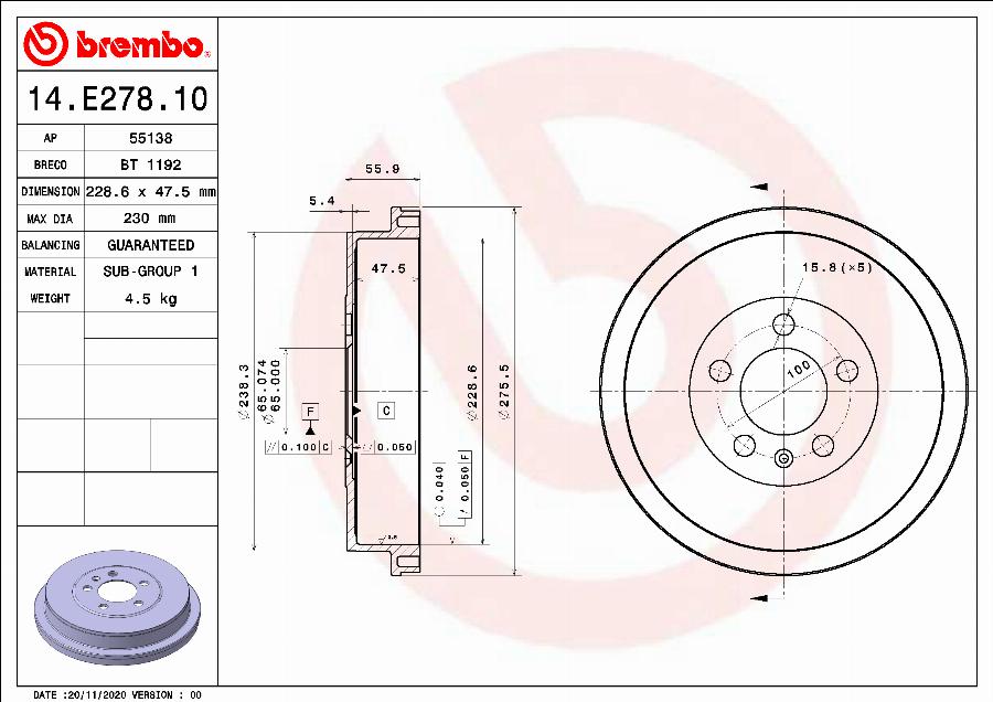 Brembo 14.E278.10 - Jarrurumpu inparts.fi