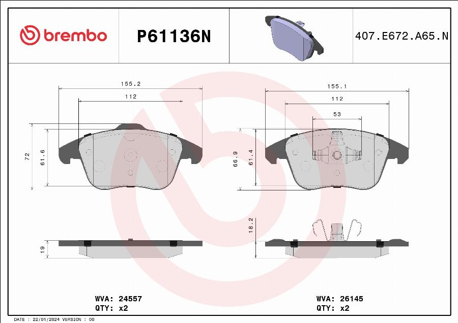 Brembo P61136N - Jarrupala, levyjarru inparts.fi