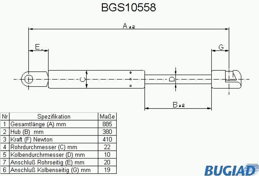 Bugiad BGS10558 - Kaasujousi, konepelti inparts.fi